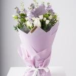 Matthiola Purple, White Spray Roses & Green Chrysanthemums Hand Bouquet