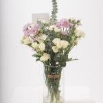 Clear Vase with White Spray Roses & Purple Florals